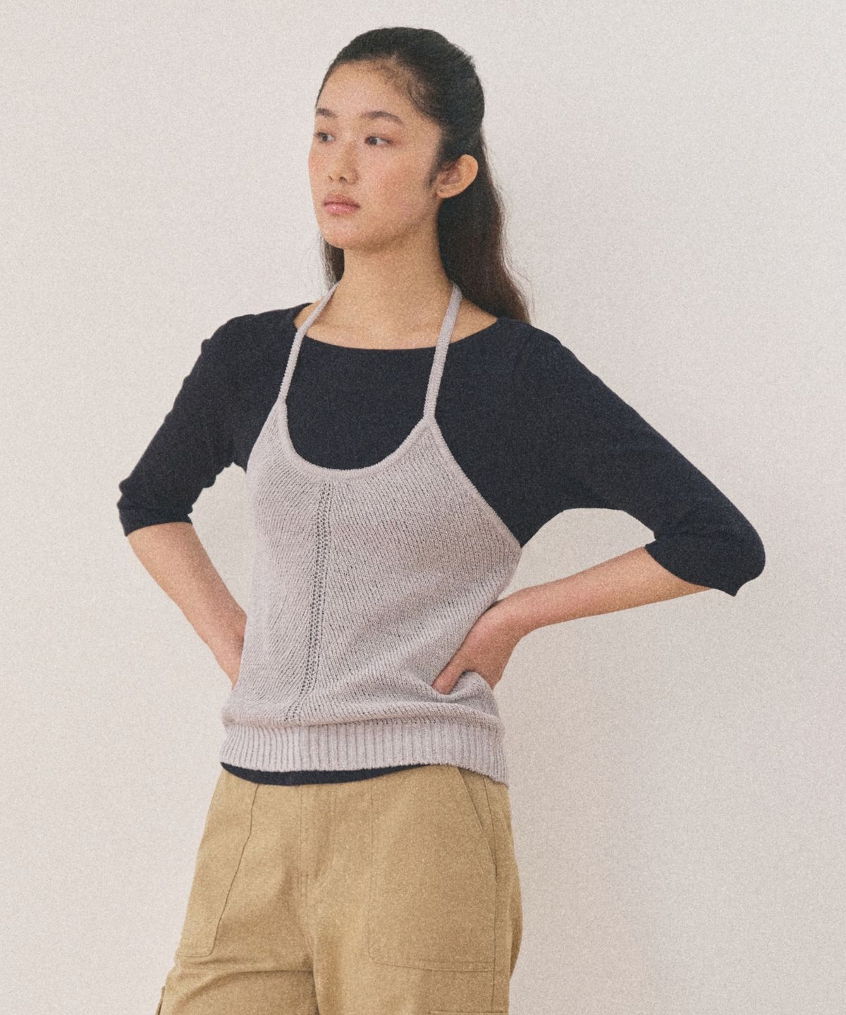 망고매니플리즈(MANGO MANY PLEASE) KONNI HALTER KNIT VEST_MIST GREY