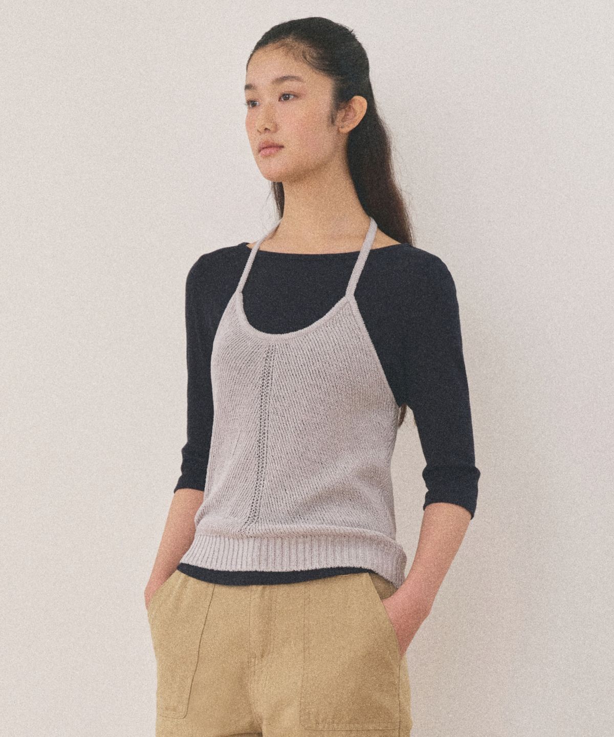 망고매니플리즈(MANGO MANY PLEASE) KONNI HALTER KNIT VEST_MIST GREY