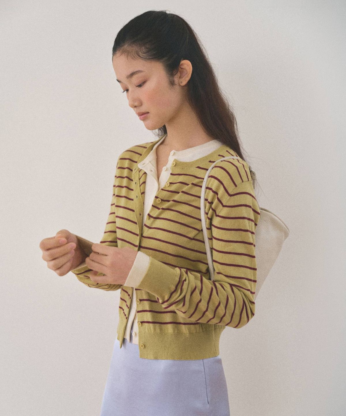 망고매니플리즈(MANGO MANY PLEASE) MOLLI ROUND CARDIGAN_LIME STRIPE