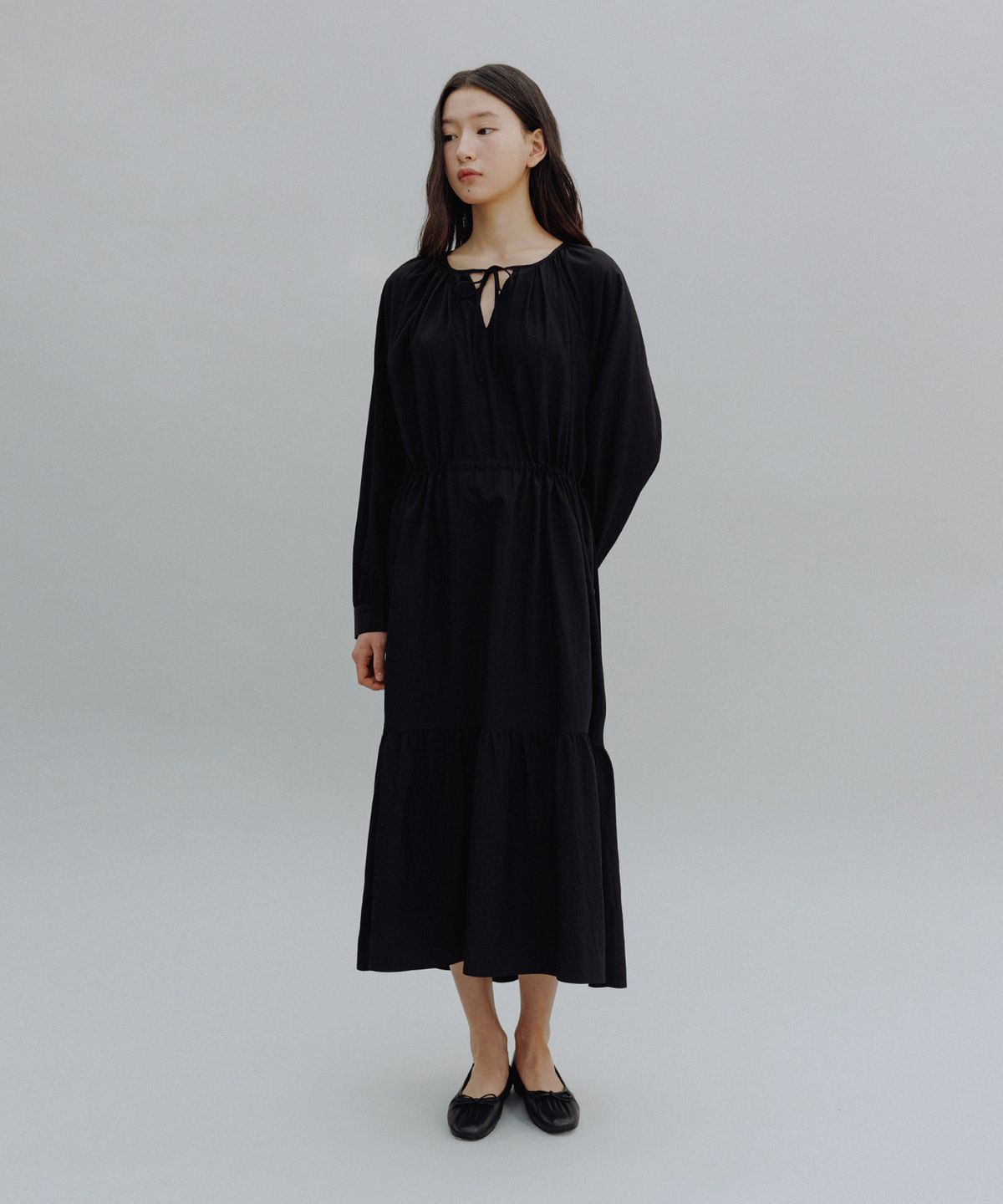 망고매니플리즈(MANGO MANY PLEASE) SOPIA SHIRRING ONE PIECE_BLACK