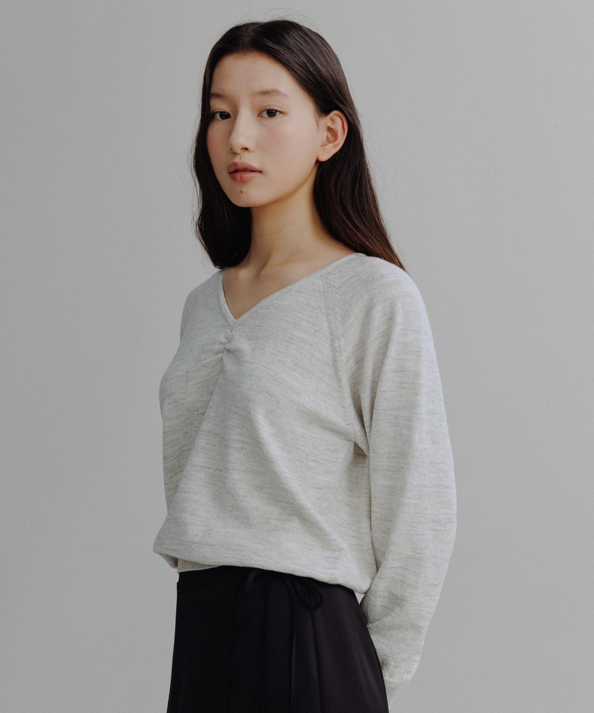 망고매니플리즈(MANGO MANY PLEASE) MARY V NECK KNIT_OATMEAL
