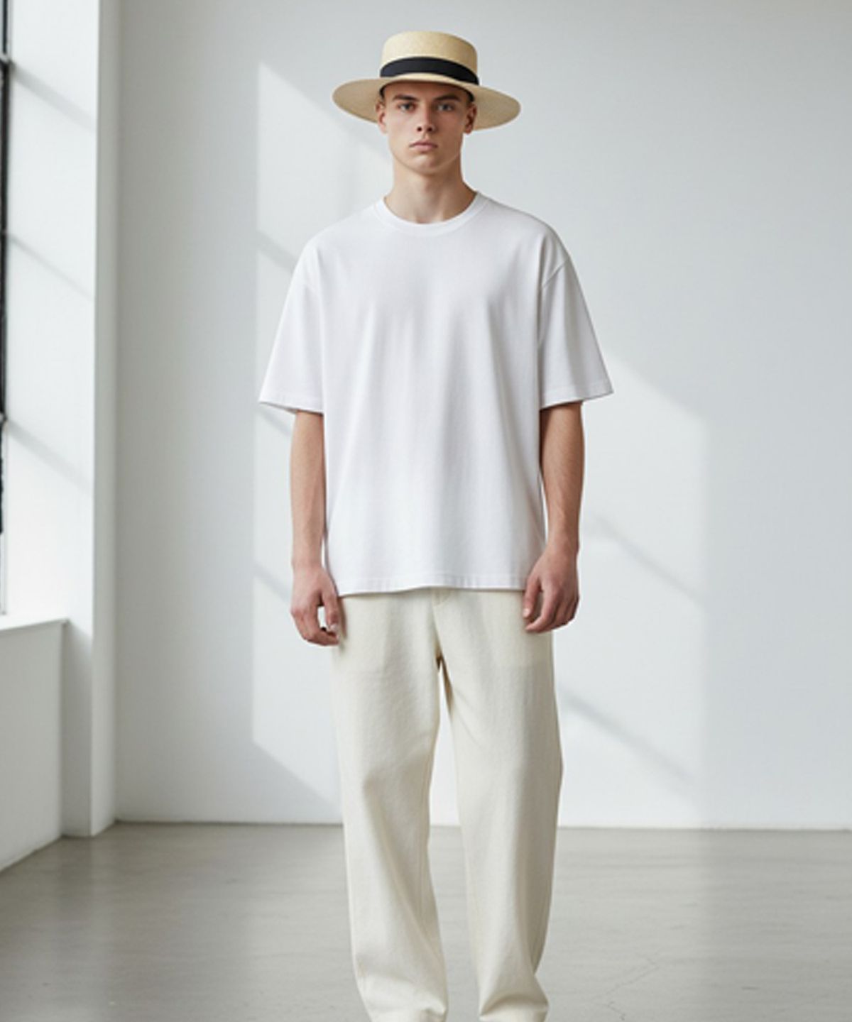 유니버셜 케미스트리(UNIVERSAL CHEMISTRY) Summer Beige Flat Panama Hat 파나마햇
