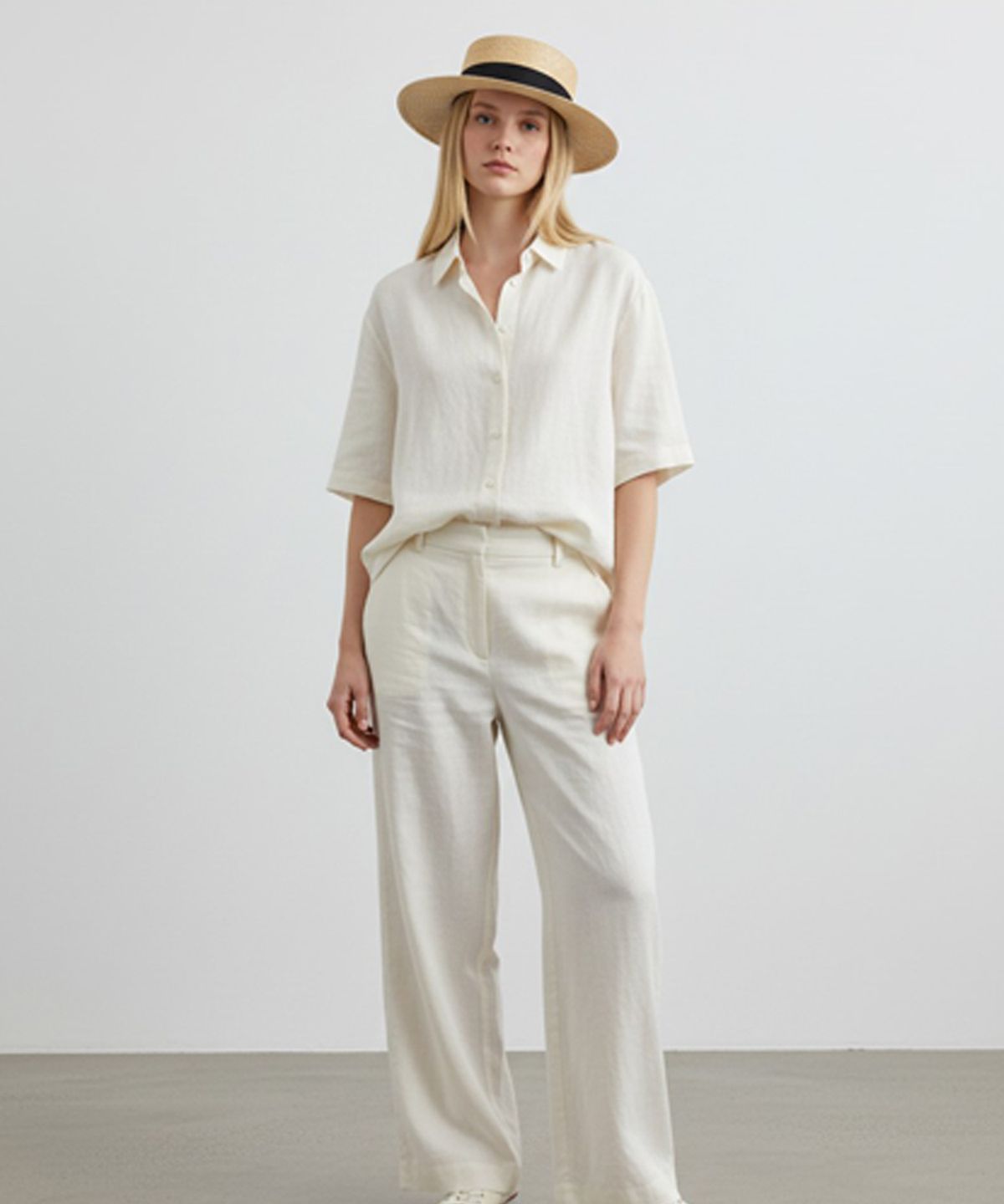 유니버셜 케미스트리(UNIVERSAL CHEMISTRY) Summer Beige Flat Panama Hat 파나마햇