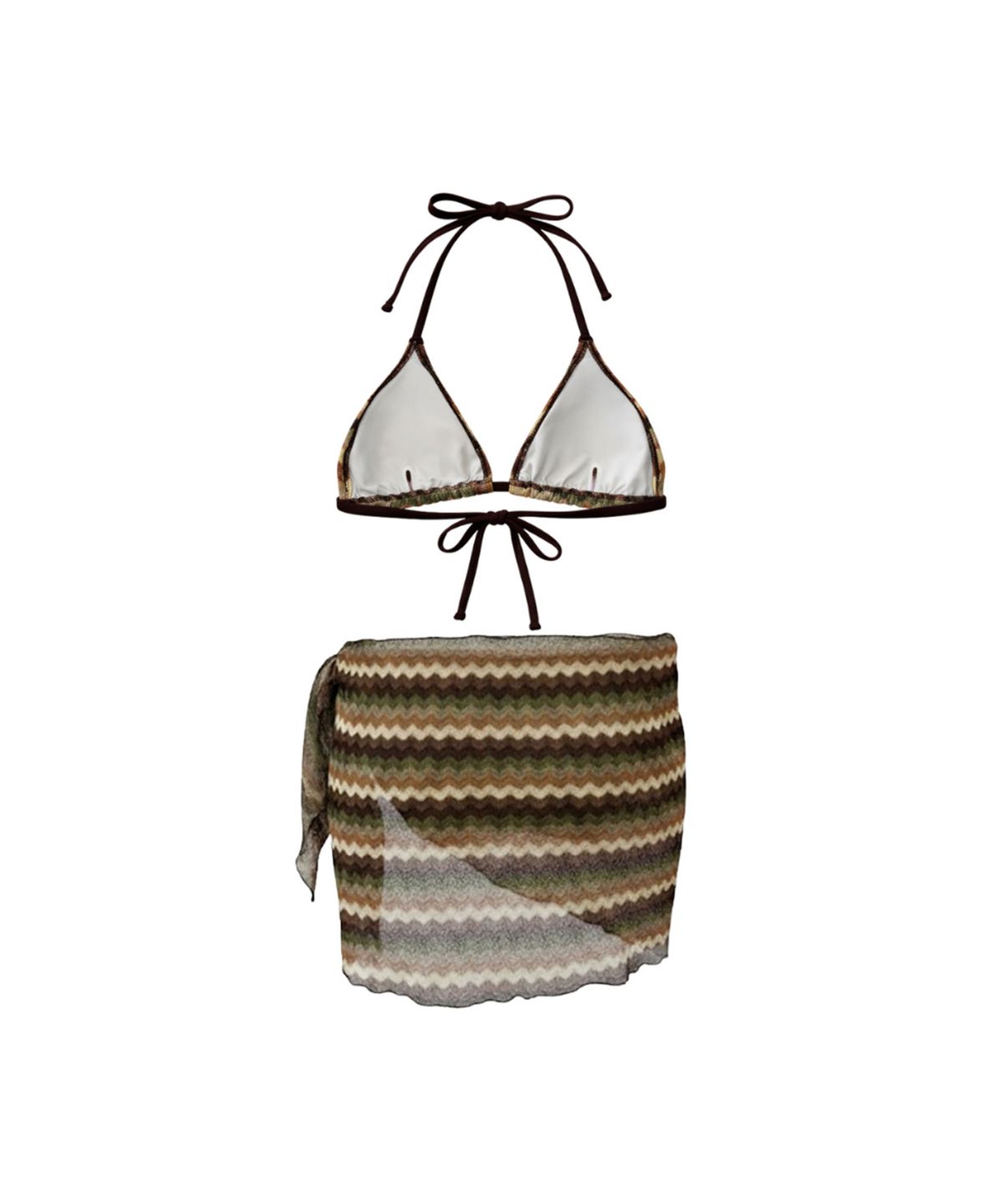 비키니밴더(VIKINI VENDER) 에스닉 트라이앵글 비키니 사롱 Set 3pcs - Brown