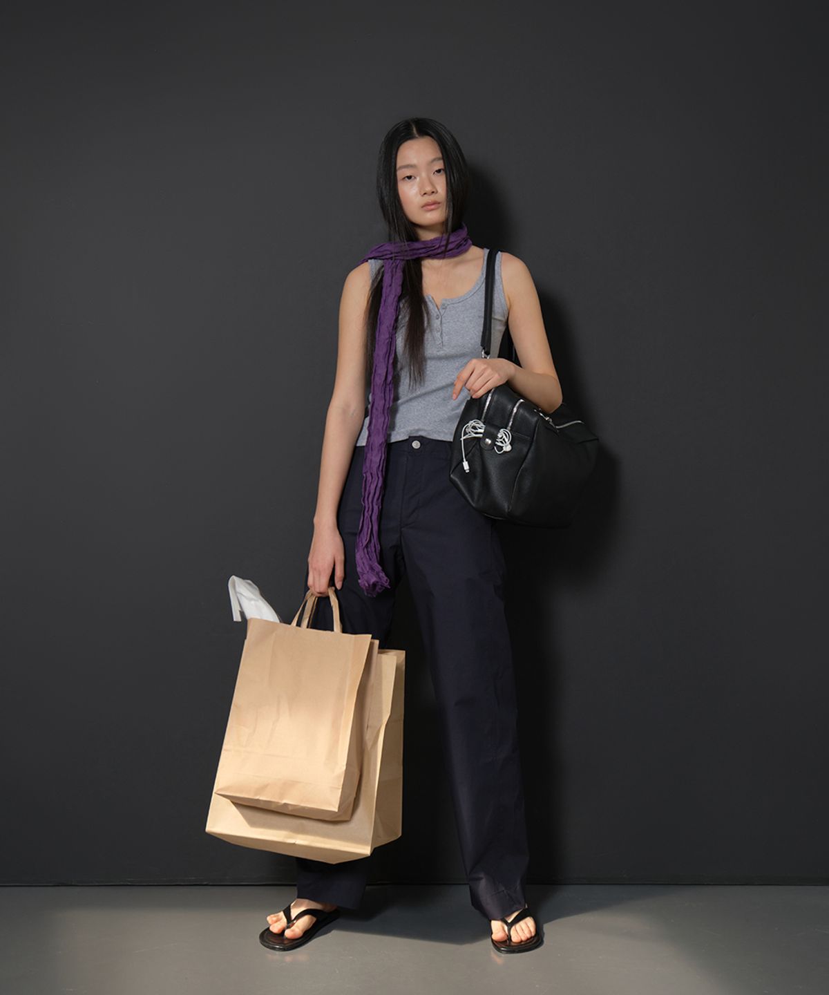 까르몽드(CARMONDE) Ripple Silk Scarf_Purple