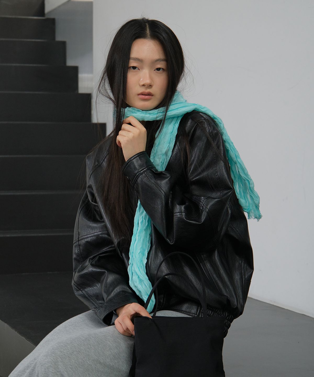 까르몽드(CARMONDE) Ripple Silk Scarf_Mint