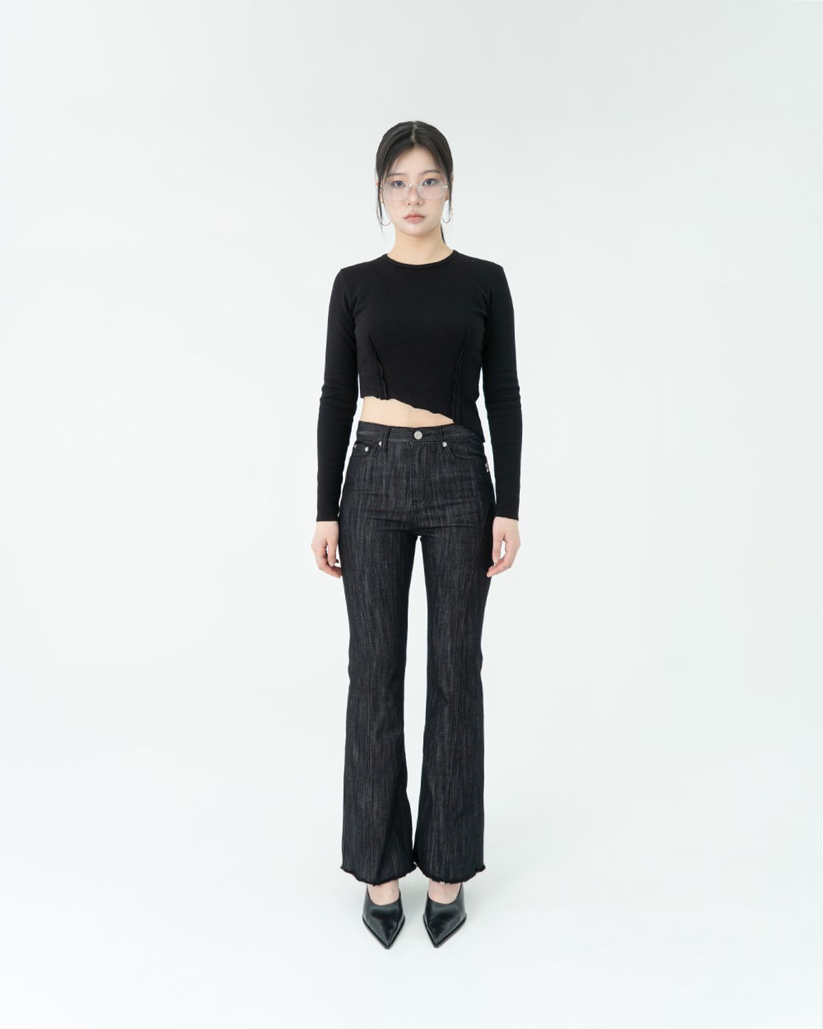 포스333(PHOS333) W Flare Fit Denim Pants/Black