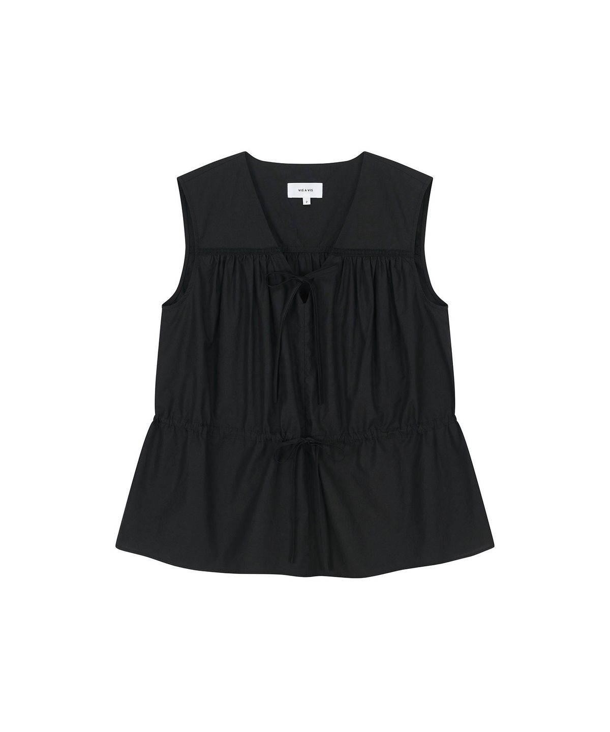 비자비(VIS A VIS) SLEEVELESS LACE TRIMMED  GATHERED BLOUSE (BLACK)