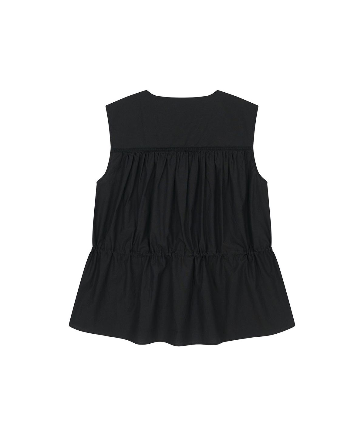 비자비(VIS A VIS) SLEEVELESS LACE TRIMMED  GATHERED BLOUSE (BLACK)