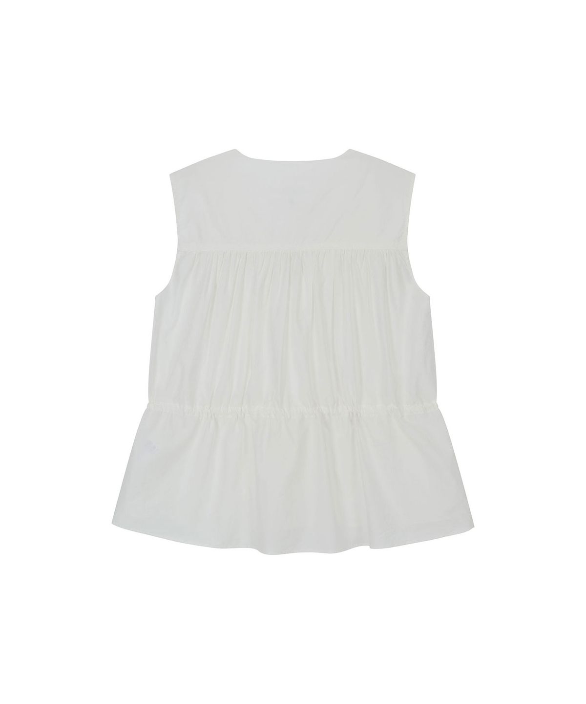 비자비(VIS A VIS) SLEEVELESS LACE TRIMMED  GATHERED BLOUSE (WHITE)