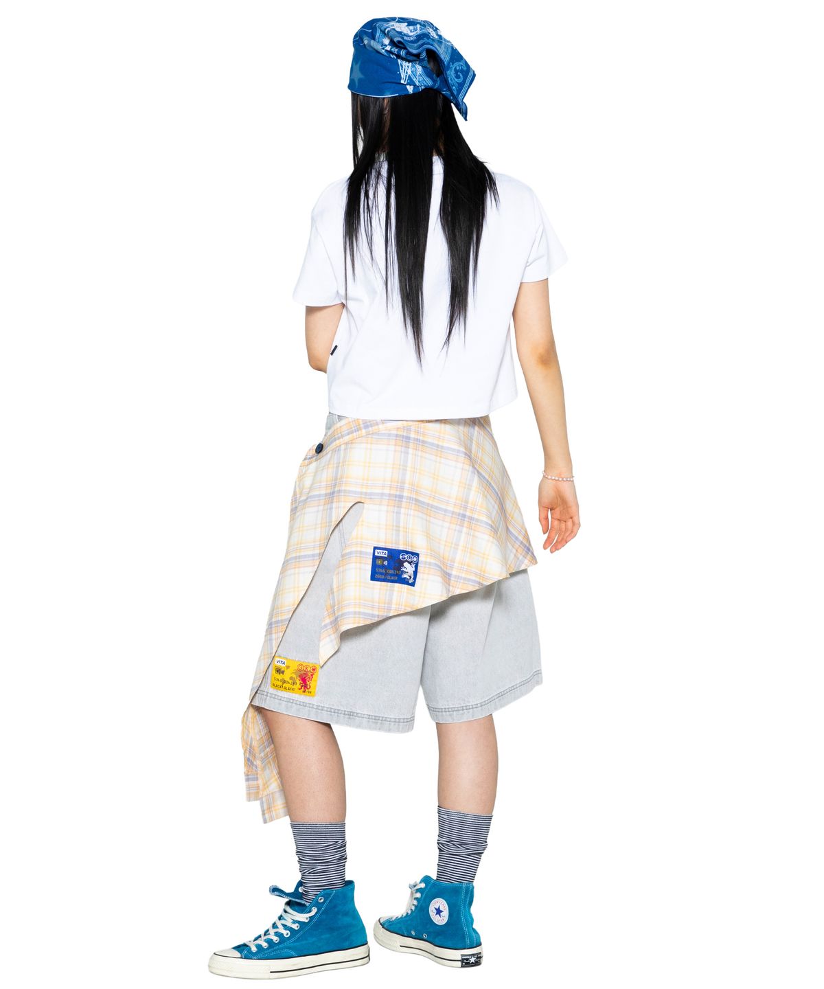 글랙(GLACK) GZAC007 체크셔츠 레이어드 랩 스커트 (YELLOW)