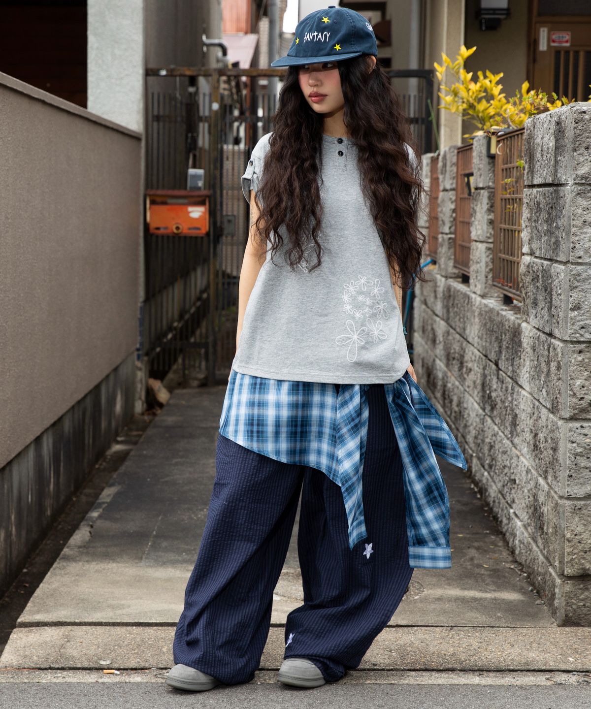 글랙(GLACK) GZAC007 체크셔츠 레이어드 랩 스커트 (BLUE)