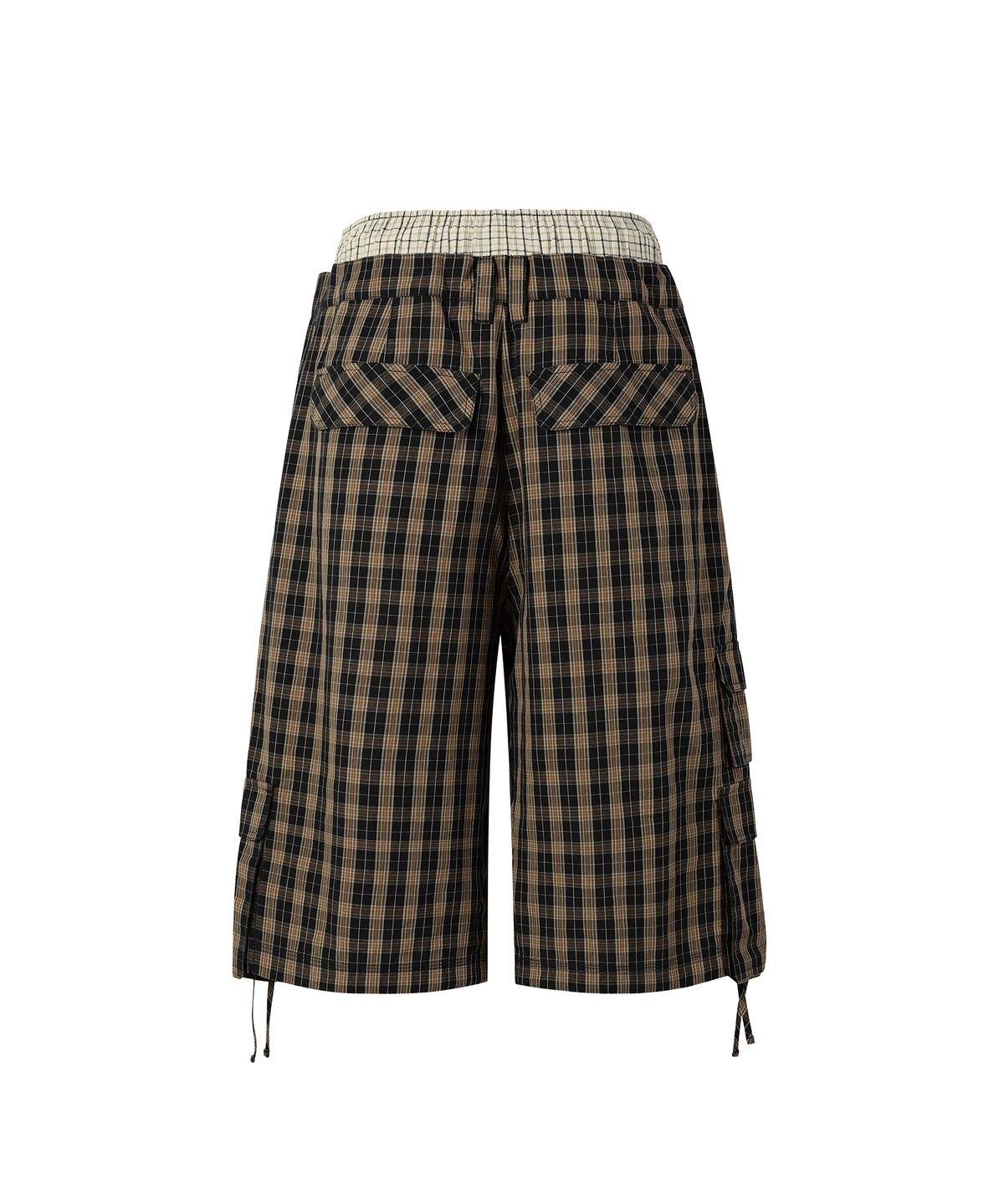 더바이닐하우스(THEVINYLHOUSE) LAYERED CHECK CARGO SHORTS BROWN