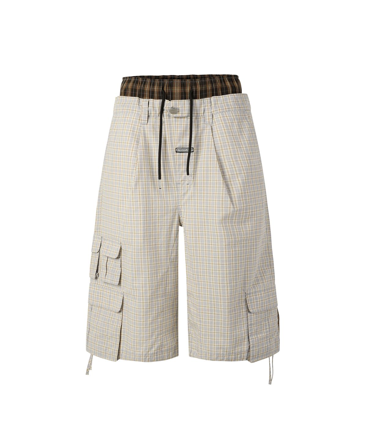 더바이닐하우스(THEVINYLHOUSE) LAYERED CHECK CARGO SHORTS CREAM