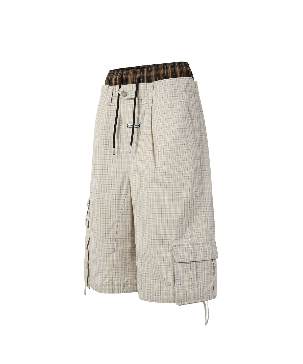 더바이닐하우스(THEVINYLHOUSE) LAYERED CHECK CARGO SHORTS CREAM