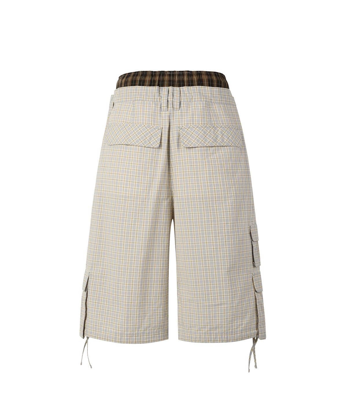더바이닐하우스(THEVINYLHOUSE) LAYERED CHECK CARGO SHORTS CREAM