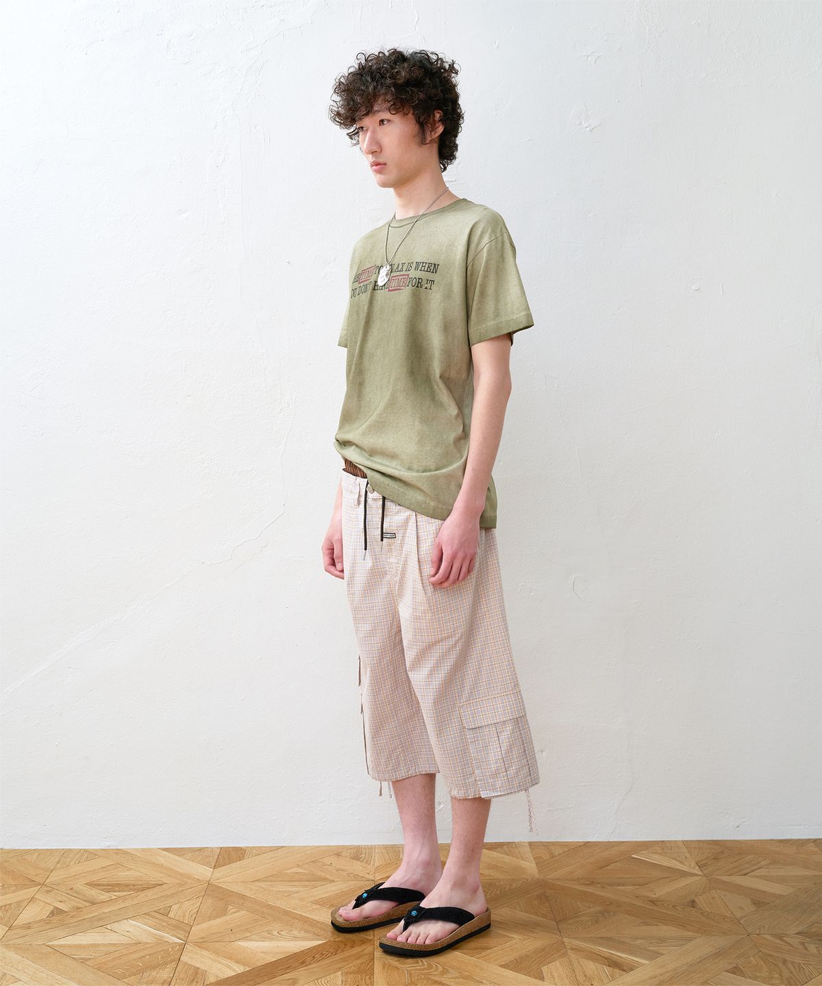 더바이닐하우스(THEVINYLHOUSE) LAYERED CHECK CARGO SHORTS CREAM