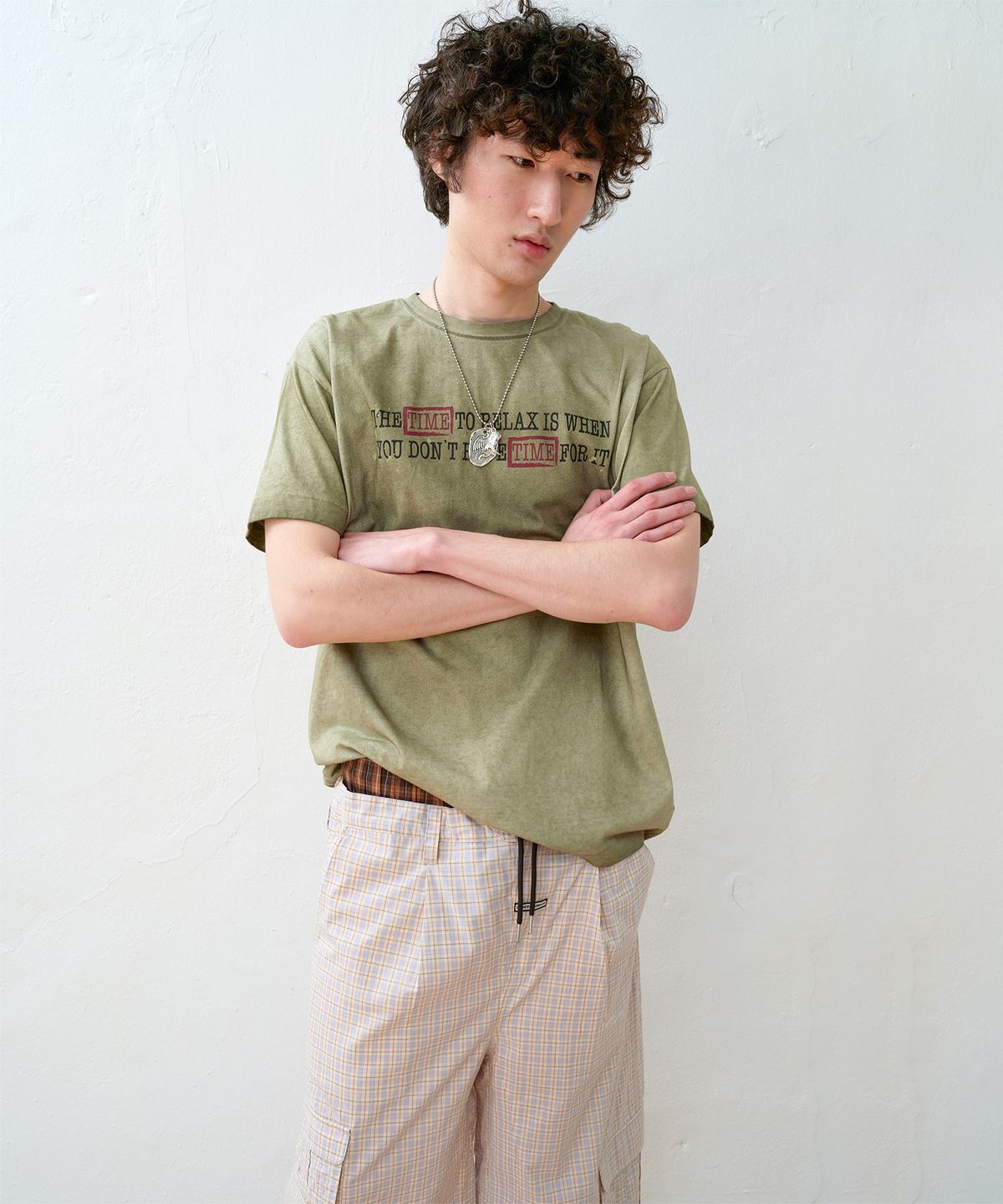 더바이닐하우스(THEVINYLHOUSE) LAYERED CHECK CARGO SHORTS CREAM