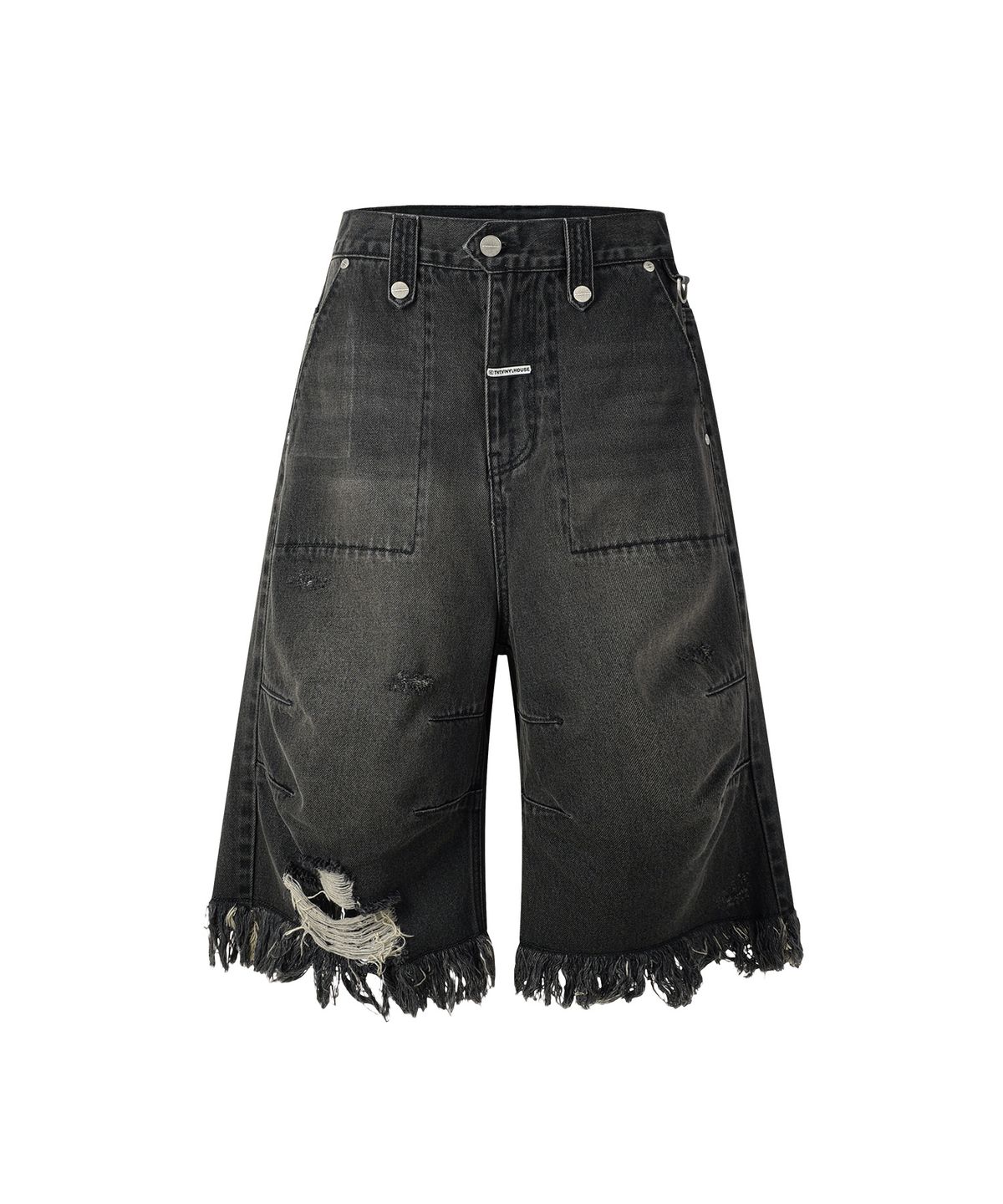 더바이닐하우스(THEVINYLHOUSE) DESTROYED DENIM SHORTS BLACK