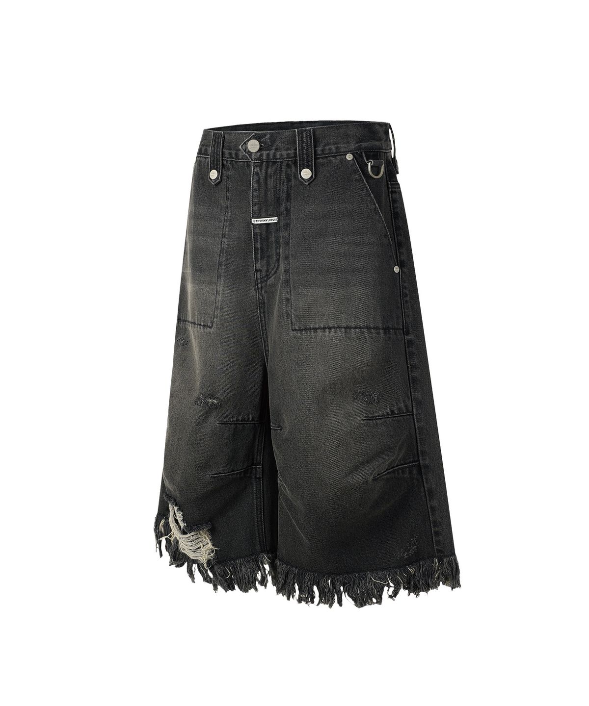 더바이닐하우스(THEVINYLHOUSE) DESTROYED DENIM SHORTS BLACK