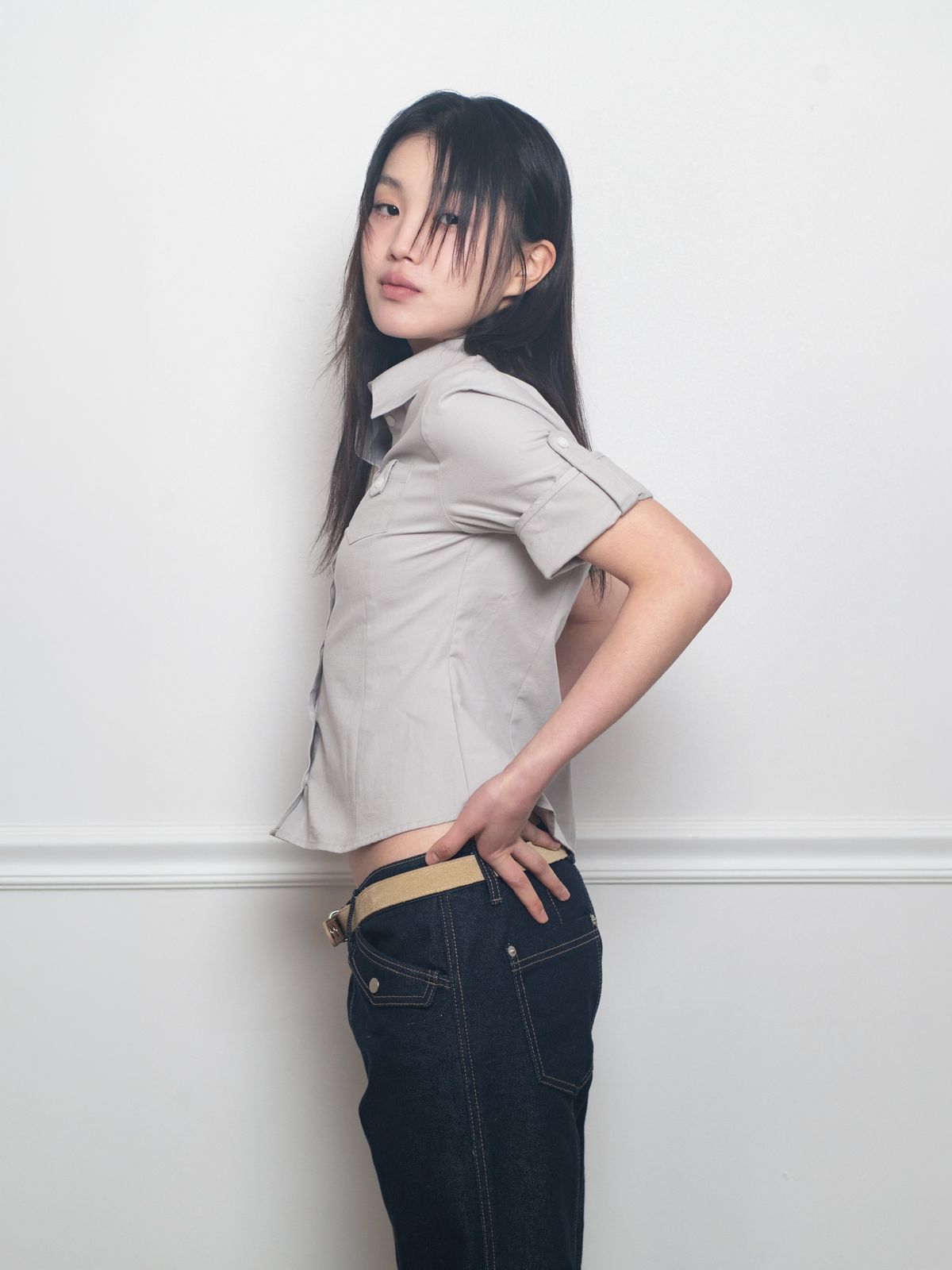 온스카(ONSKA) ROLL UP OXFORD SHIRT (SOFT GREY)