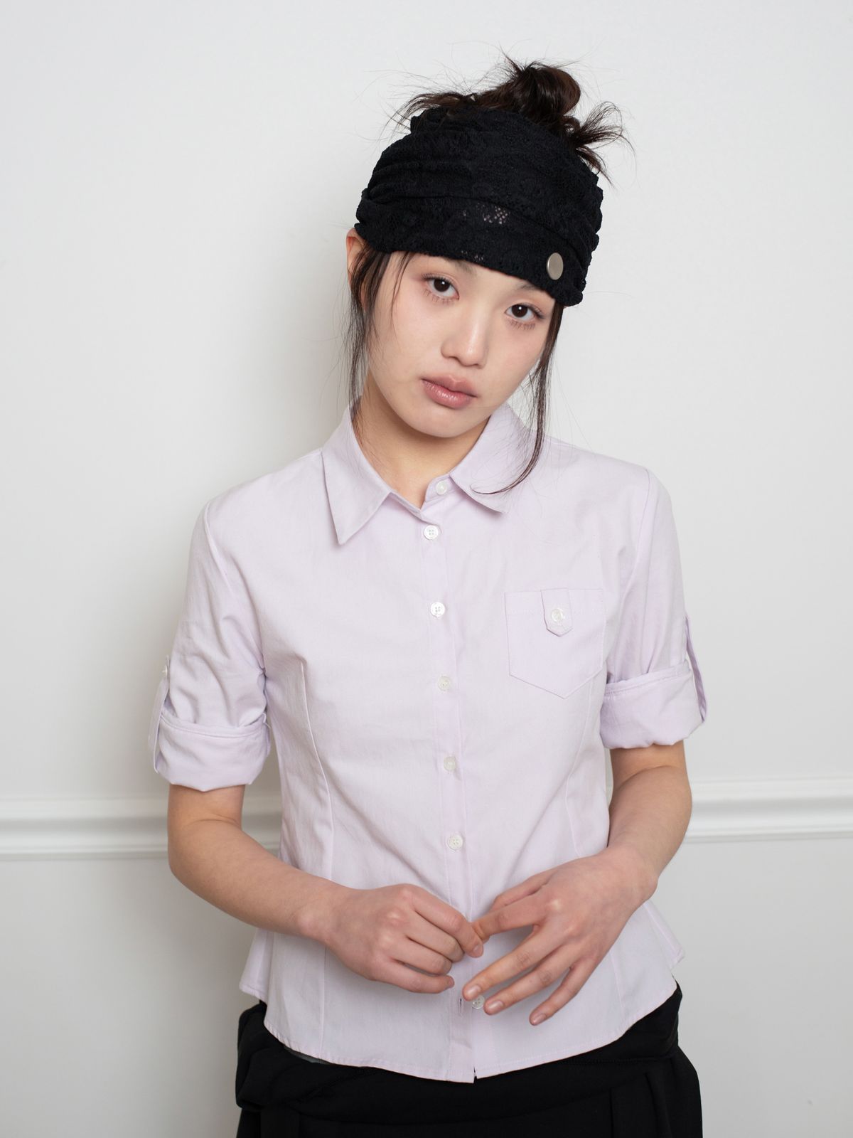 온스카(ONSKA) ROLL UP OXFORD SHIRT (PALE PINK)