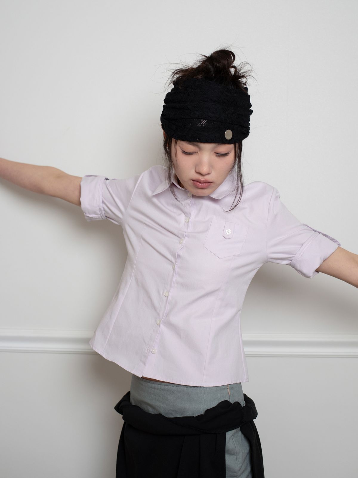 온스카(ONSKA) ROLL UP OXFORD SHIRT (PALE PINK)
