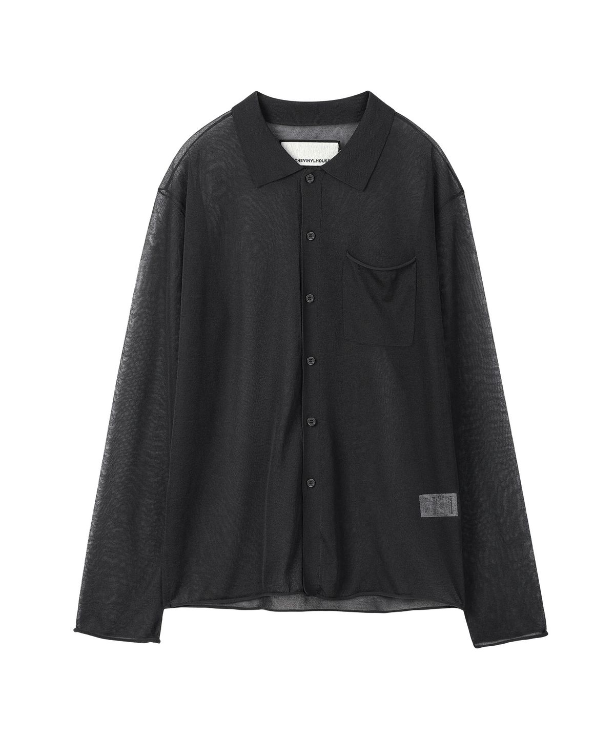 더바이닐하우스(THEVINYLHOUSE) SHEER COLLAR CARDIGAN CHARCOAL