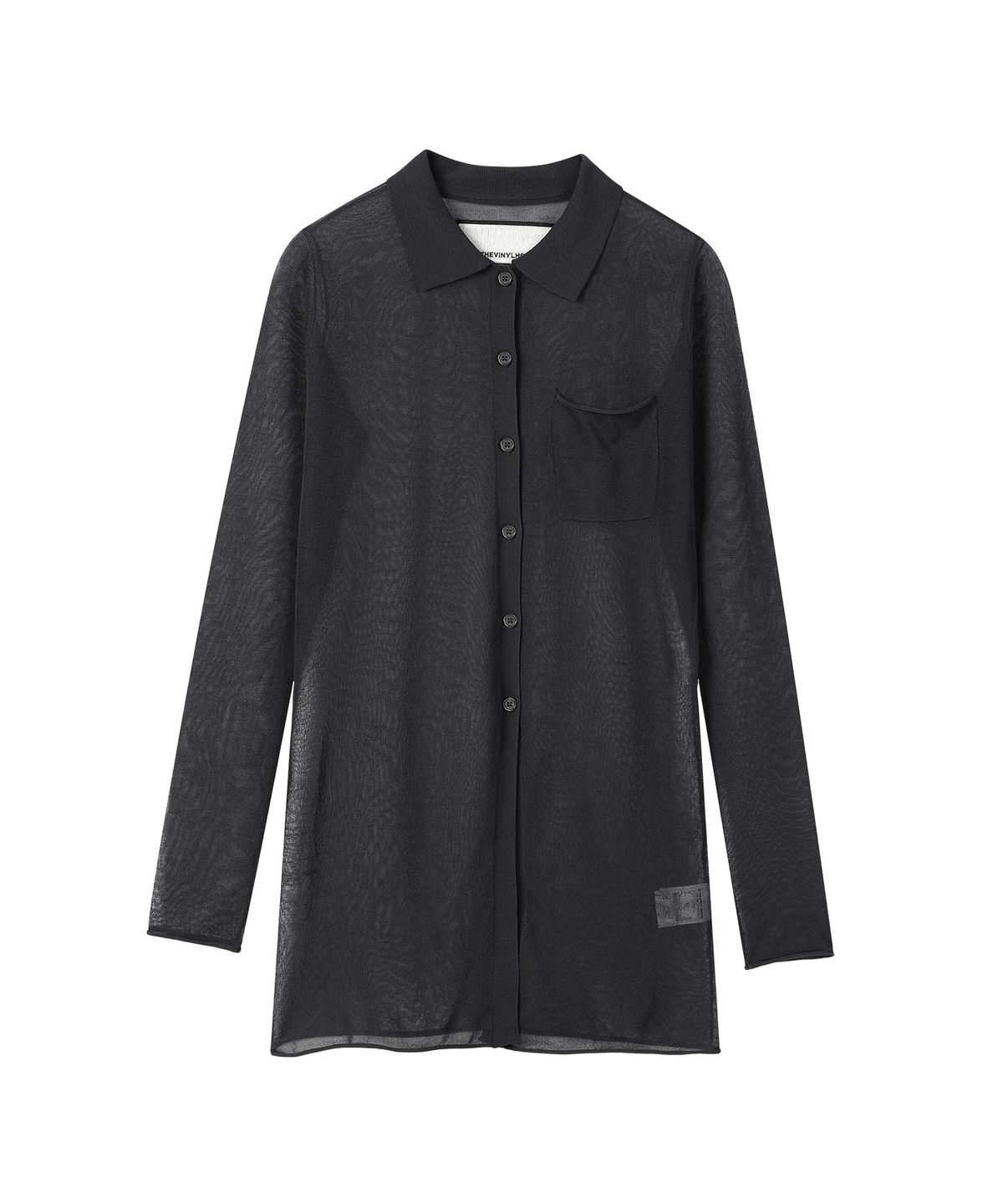 더바이닐하우스(THEVINYLHOUSE) SHEER COLLAR CARDIGAN CHARCOAL