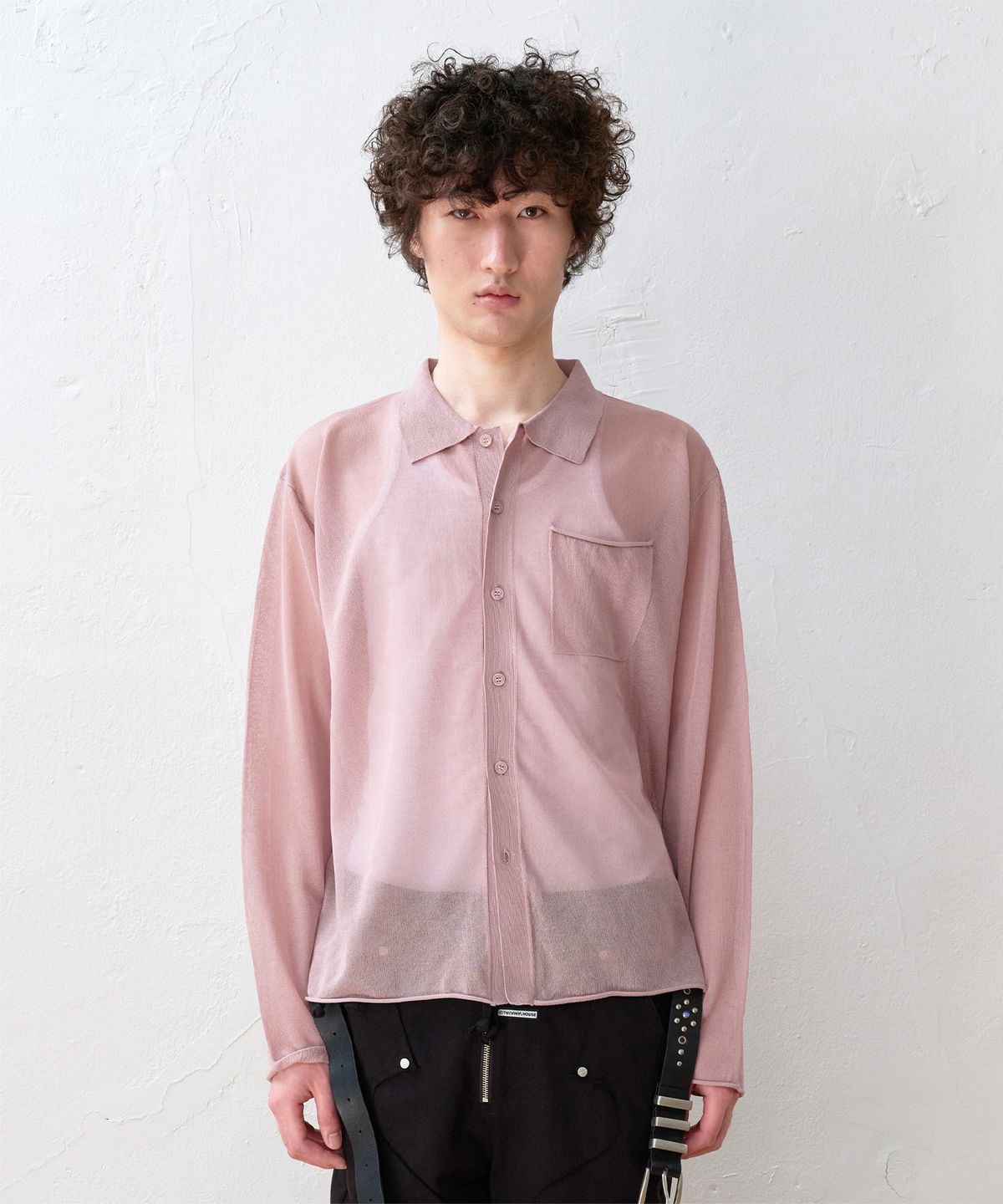 더바이닐하우스(THEVINYLHOUSE) SHEER COLLAR CARDIGAN PINK