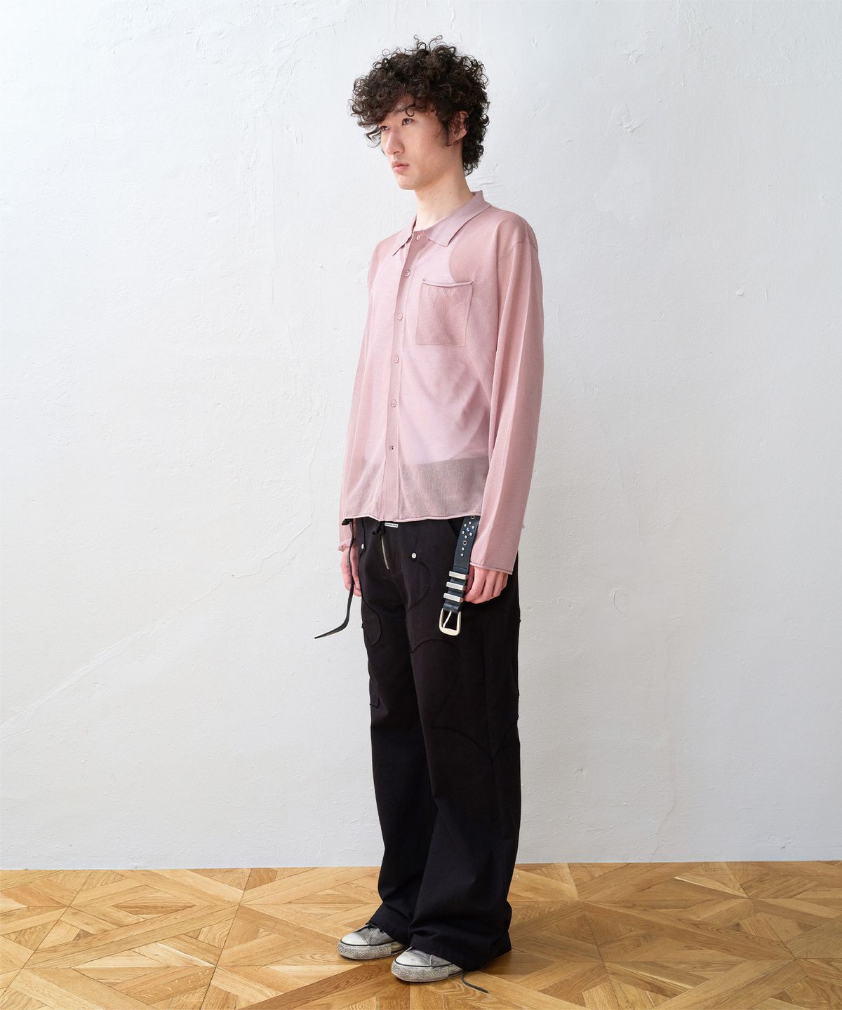 더바이닐하우스(THEVINYLHOUSE) SHEER COLLAR CARDIGAN PINK