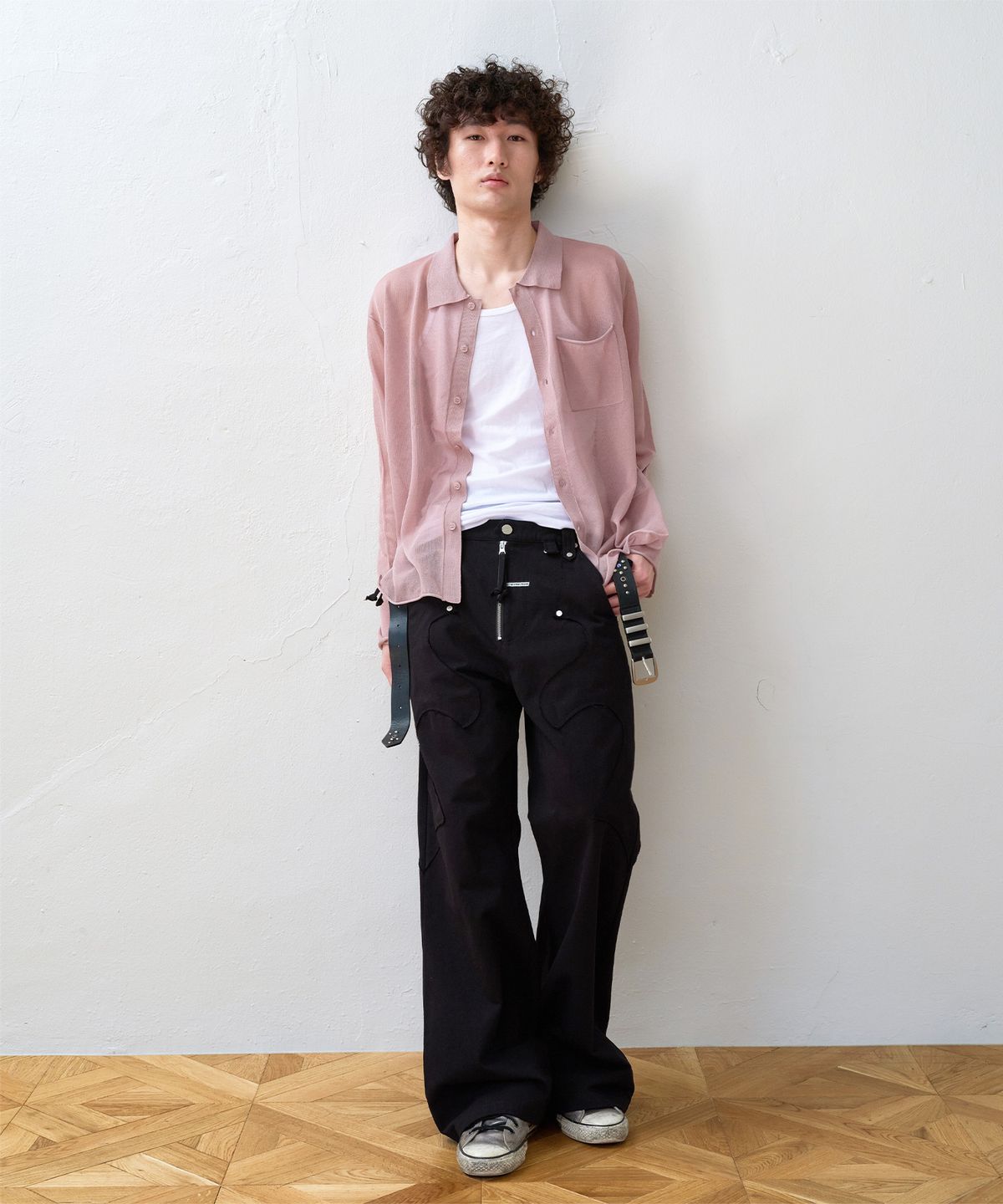더바이닐하우스(THEVINYLHOUSE) SHEER COLLAR CARDIGAN PINK