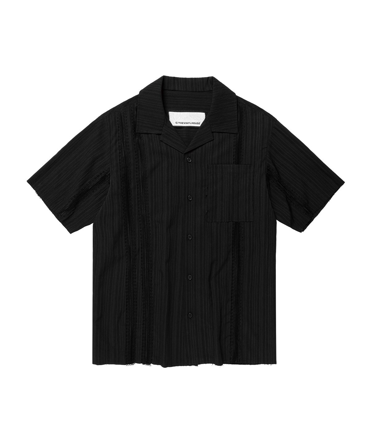 더바이닐하우스(THEVINYLHOUSE) LACE MIXED SHORT SLEEVE SHIRTS BLACK