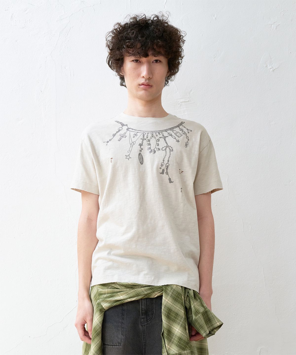 더바이닐하우스(THEVINYLHOUSE) NECKLACE VINTAGE SLUB TEE BEIGE