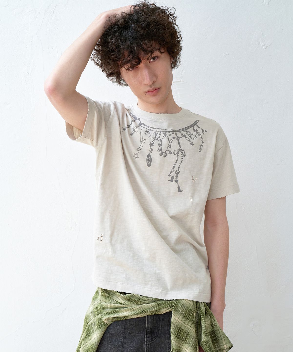 더바이닐하우스(THEVINYLHOUSE) NECKLACE VINTAGE SLUB TEE BEIGE