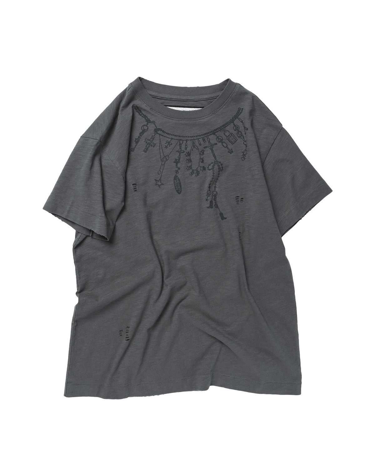 더바이닐하우스(THEVINYLHOUSE) NECKLACE VINTAGE SLUB TEE CHARCOAL