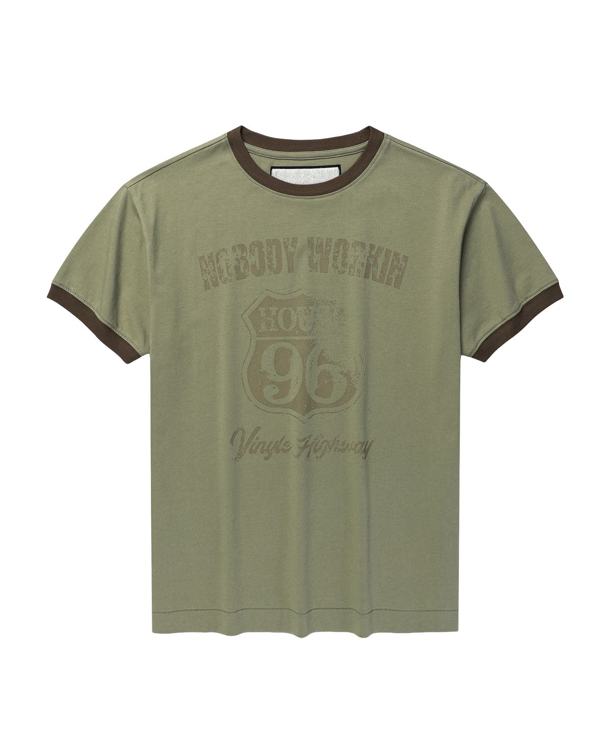 더바이닐하우스(THEVINYLHOUSE) NOBODY WORK RINGER TEE OLIVE
