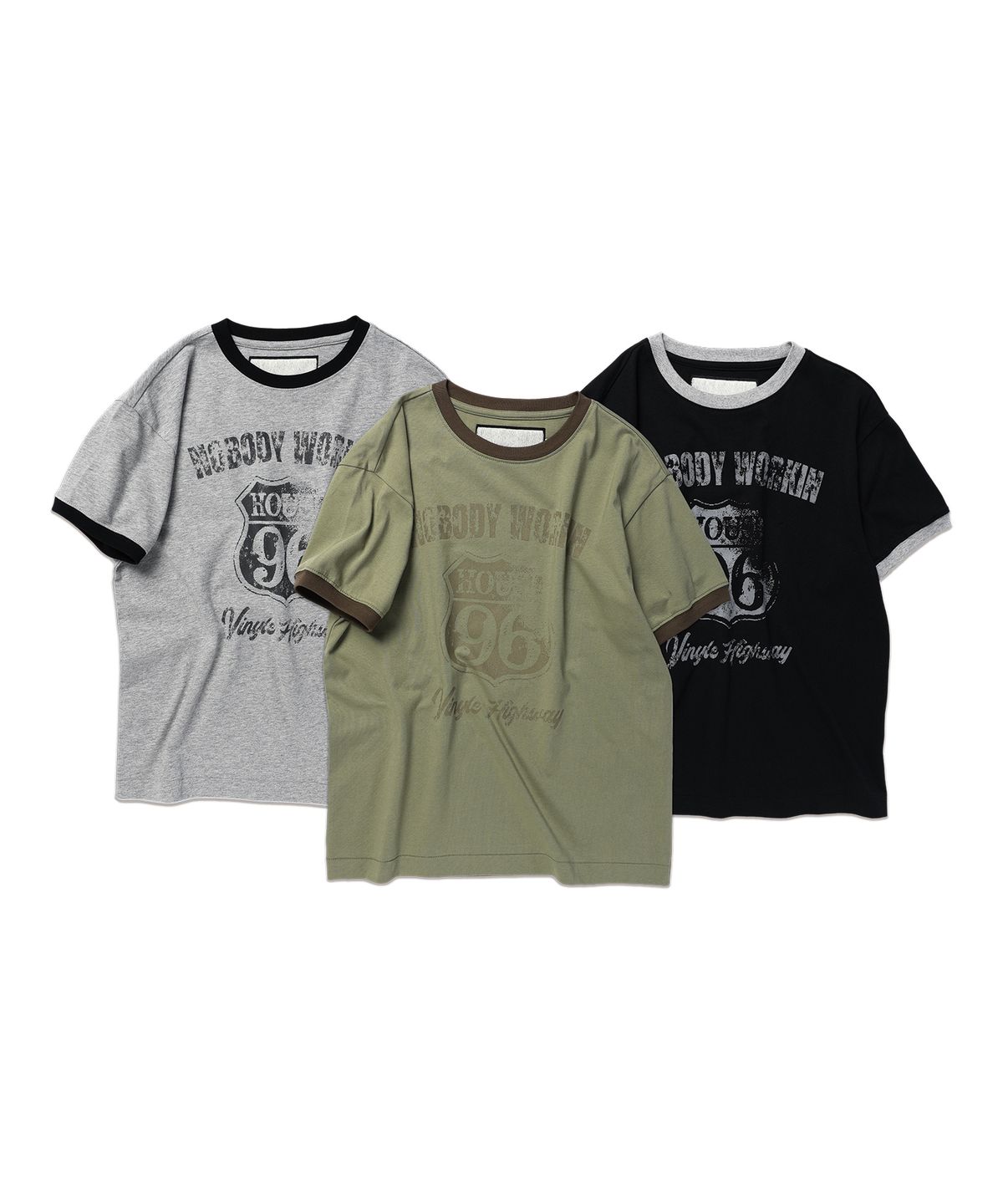 더바이닐하우스(THEVINYLHOUSE) NOBODY WORK RINGER TEE BLACK