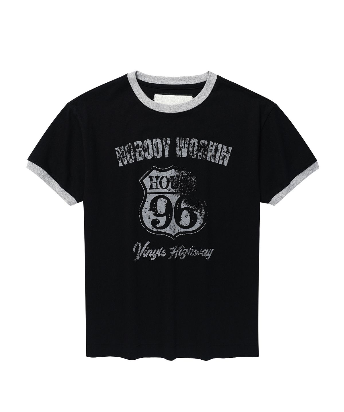 더바이닐하우스(THEVINYLHOUSE) NOBODY WORK RINGER TEE BLACK