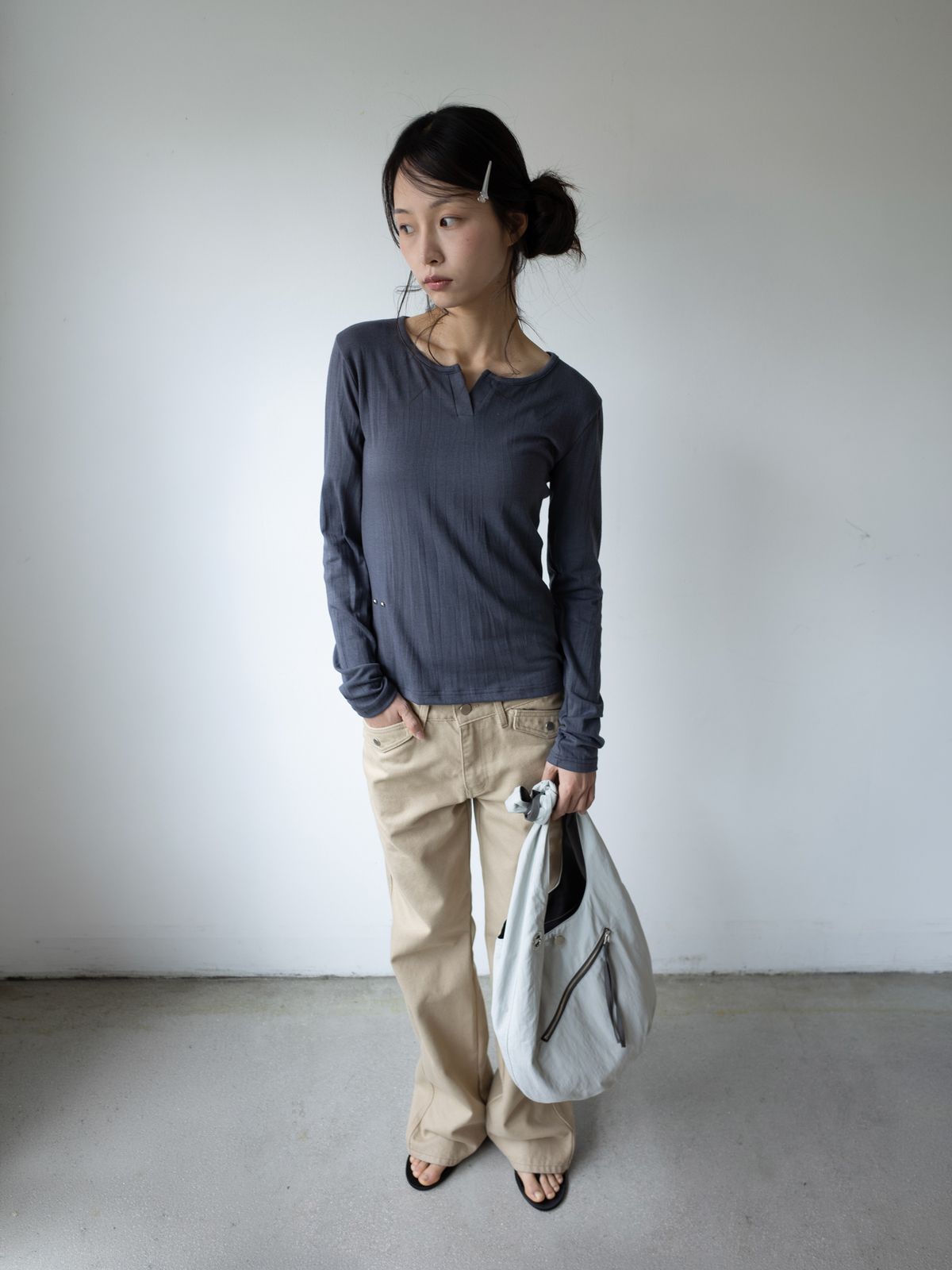 온스카(ONSKA) STRAIGHT FLARE DENIM PANTS (HONEY BEIGE)