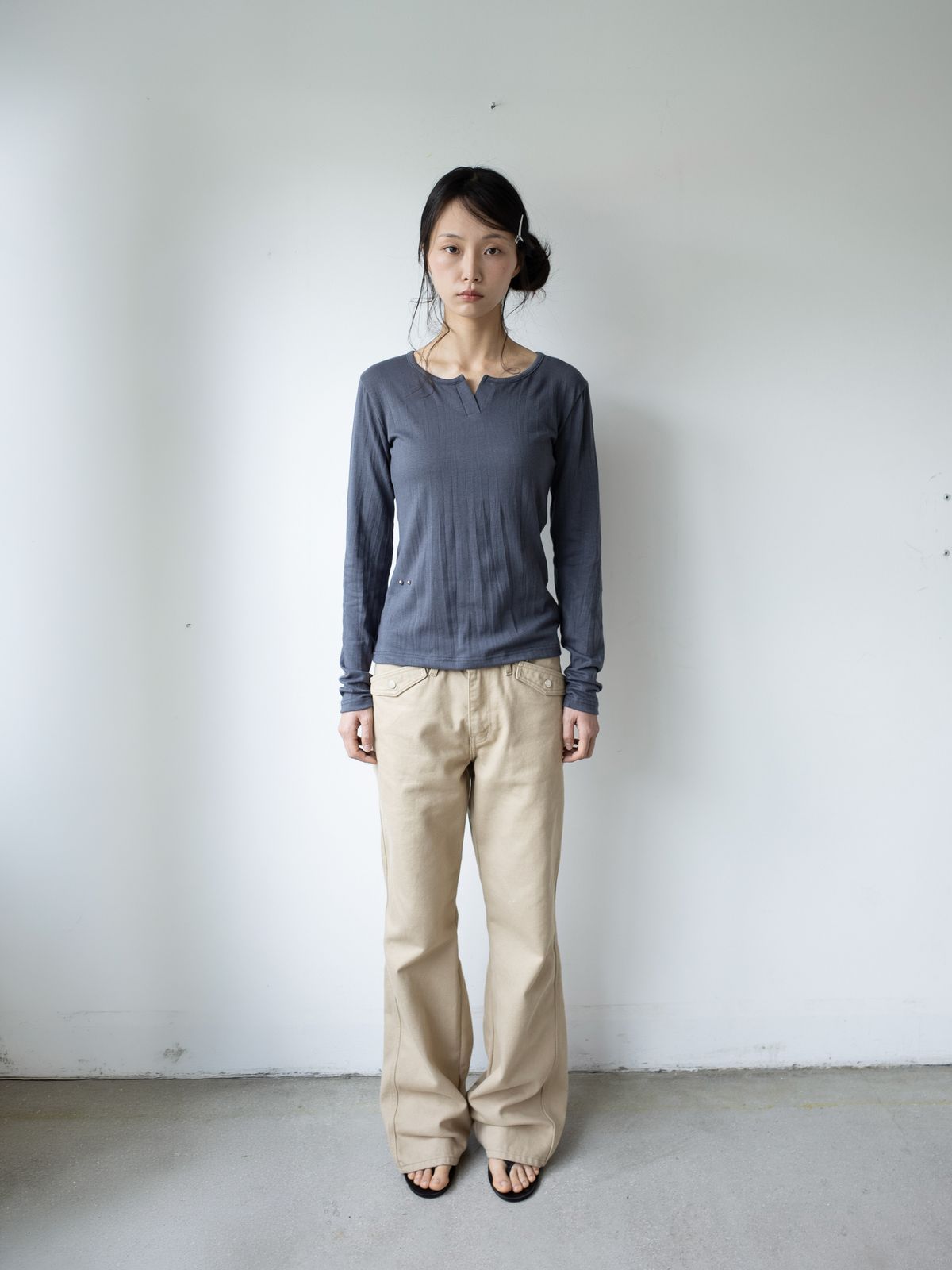 온스카(ONSKA) STRAIGHT FLARE DENIM PANTS (HONEY BEIGE)