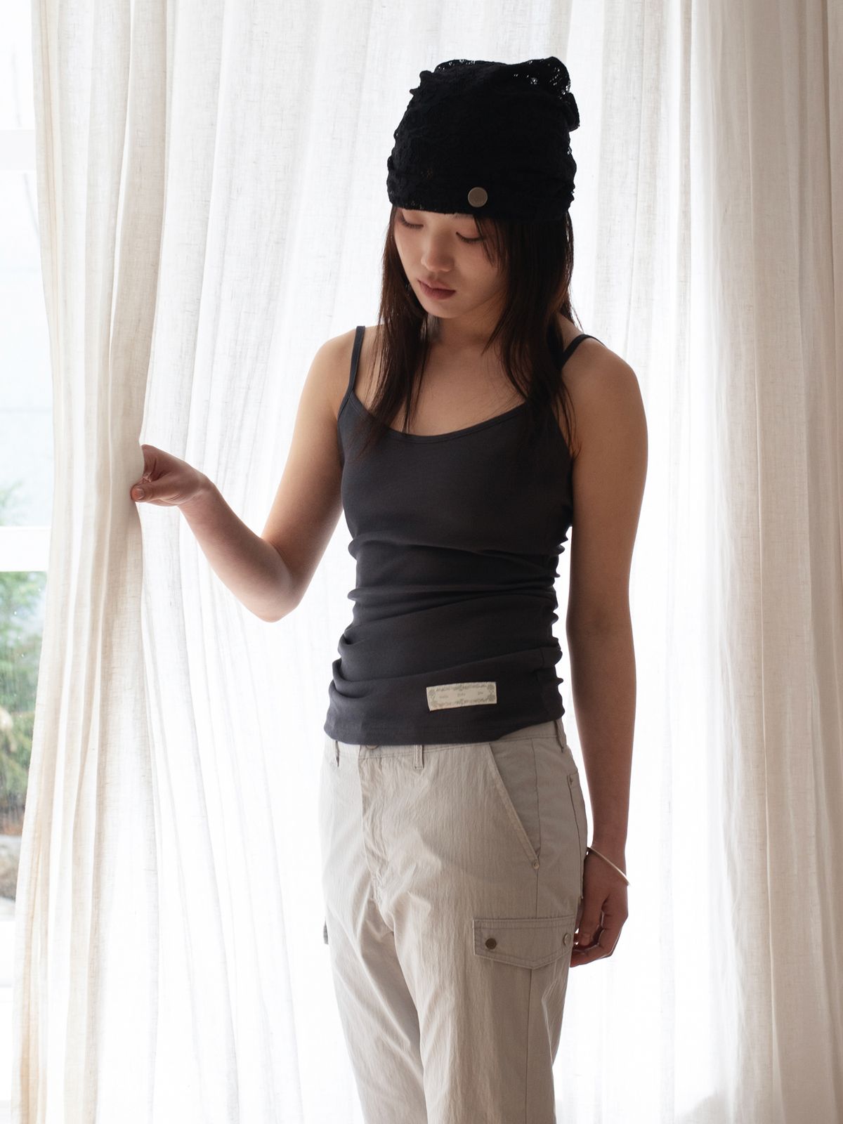 온스카(ONSKA) WHIPPING LACE HAIRBAND & BEANIE (BLACK)