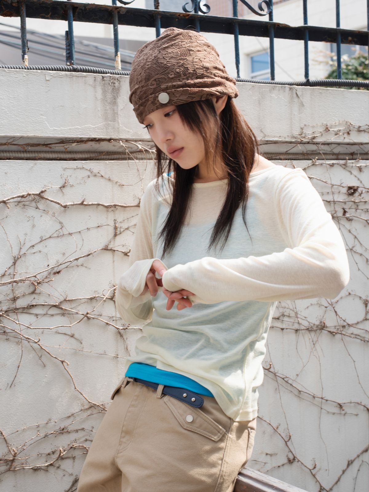 온스카(ONSKA) WHIPPING LACE HAIRBAND & BEANIE (CHOCOLATE)