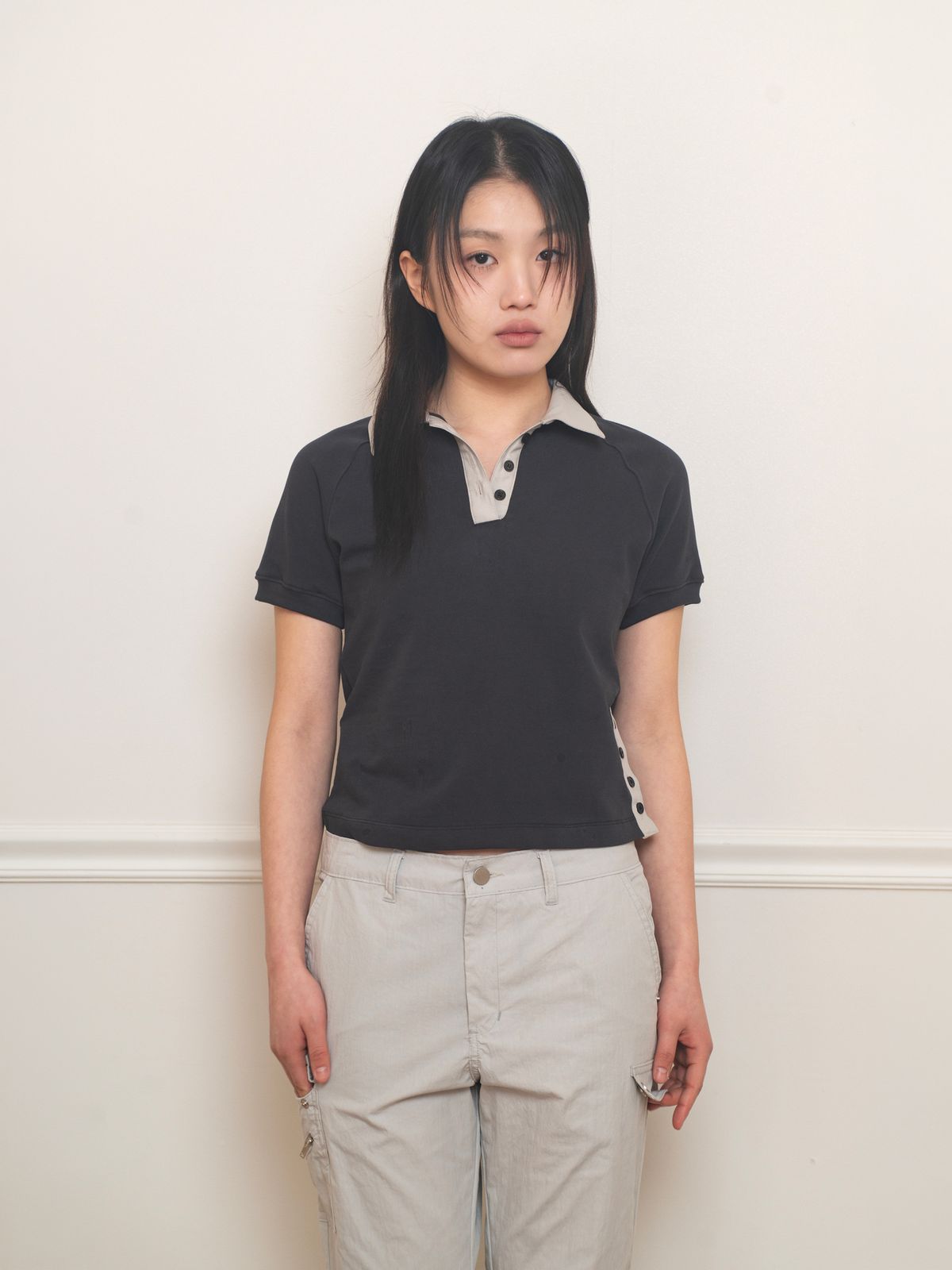 온스카(ONSKA) BUTTON POLO T (CHARCOAL)