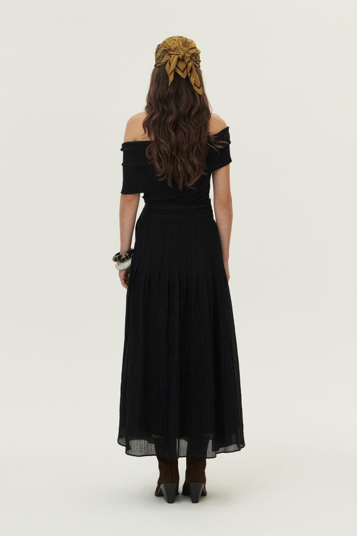 쿠메(KUMÉ) Pointelle Off Shoulder Top, Black