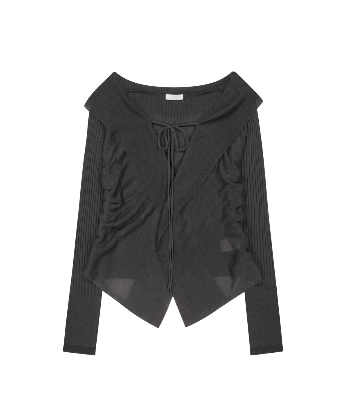 오호스(OJOS) Ruffled Drape Cardigan / Charcoal
