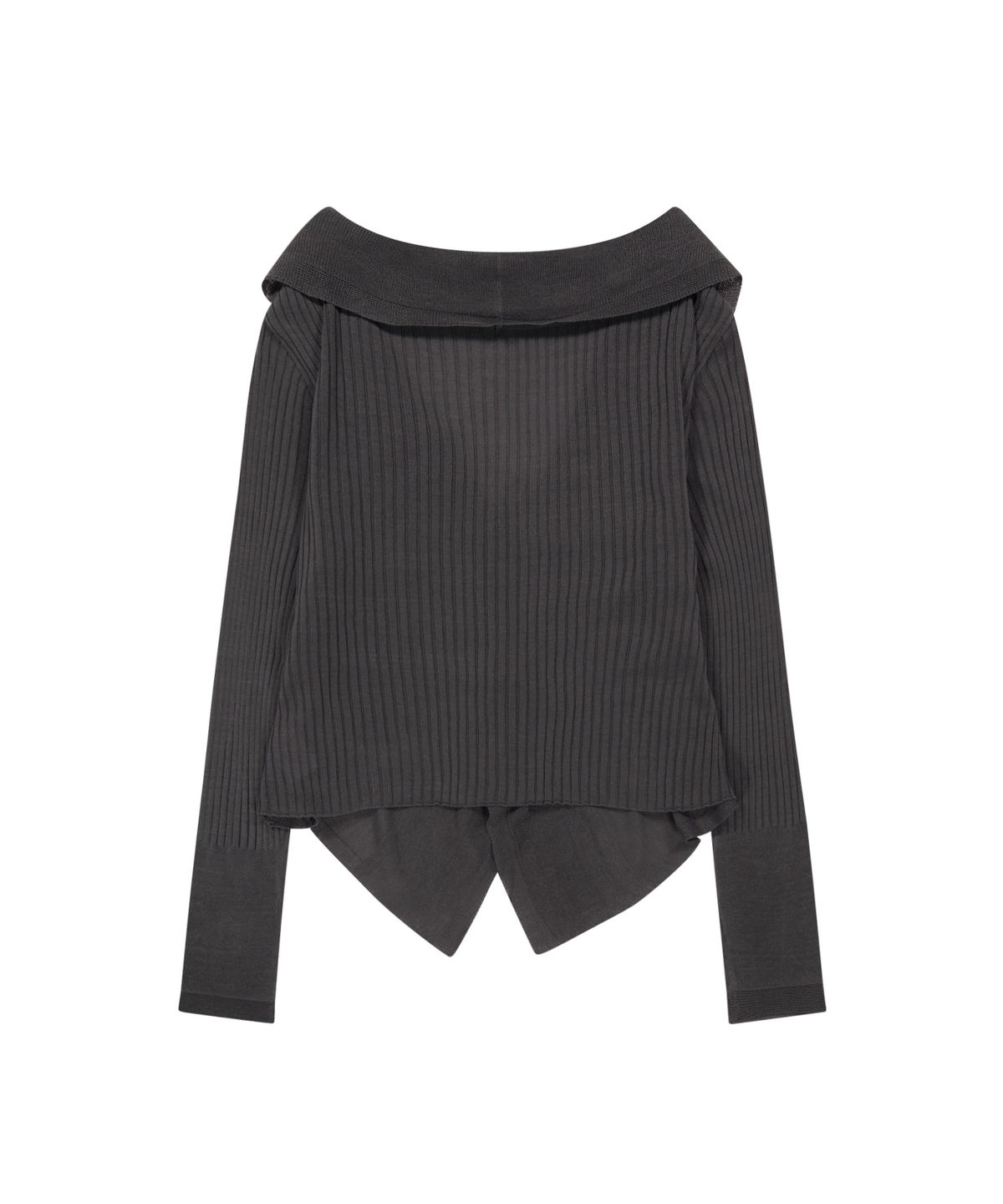 오호스(OJOS) Ruffled Drape Cardigan / Charcoal