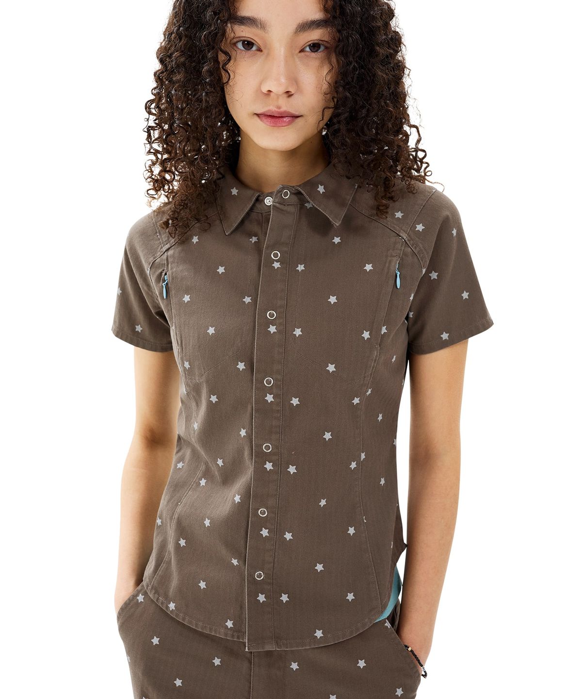 썬러브투어(SUNLOVETOUR) W Wave Herringbone Shirt Brown Star