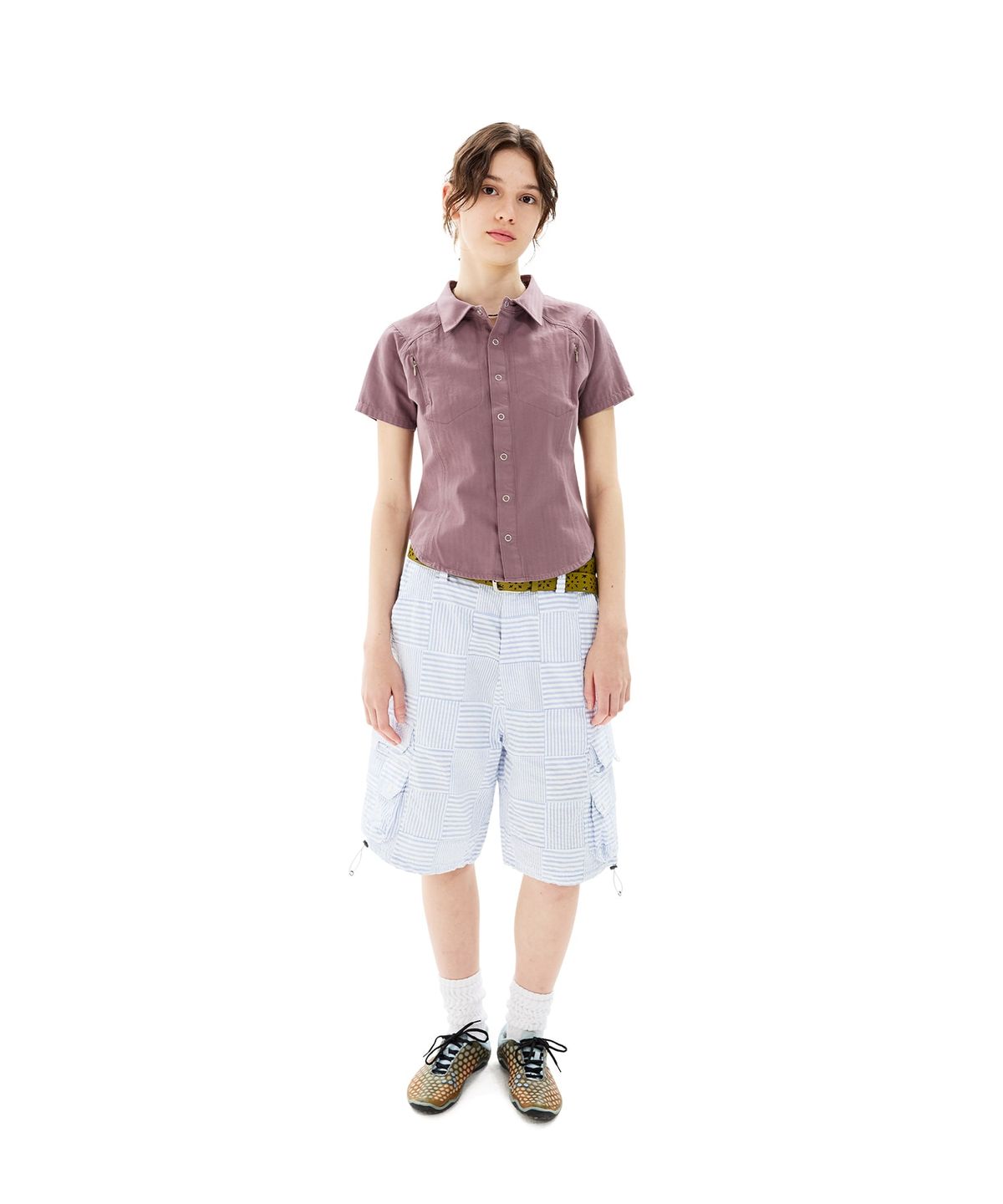 썬러브투어(SUNLOVETOUR) W Wave Herringbone Shirt Rose