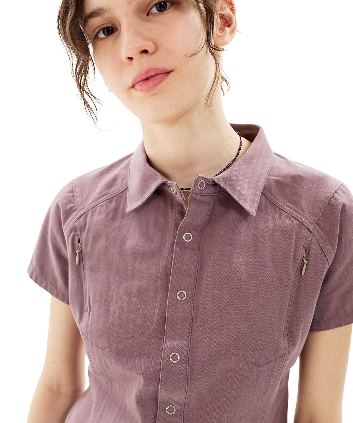 썬러브투어(SUNLOVETOUR) W Wave Herringbone Shirt Rose